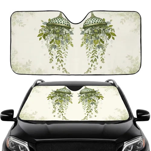 Ornate Fountain Botanical Cascade Green Foliage - Travel Essentials Car Sunshade