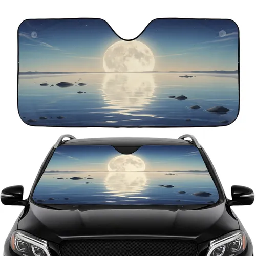 Luminous Full Moon Water Reflection - Travel Essentials Car Interior Upgrade Car Sunshade