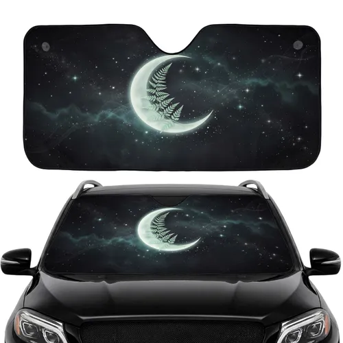 Crescent Moon Fern Branch Stars Cosmic Night Sky - Travel Essentials Car Interior Upgrade Car Sunshade