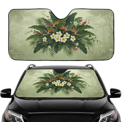 Lush Tropical Foliage Banana Plumeria Bird of Paradise - Commute Accessory Car Sunshade