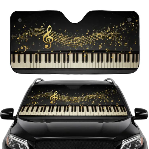 Golden Musical Staff Grand Piano Keyboard - Car Interior Upgrade Car Sunshade