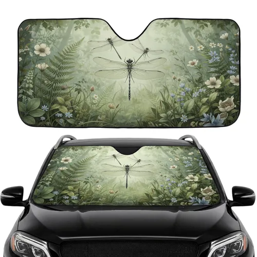 Dragonflies Fern Wildflower Meadow - Road Trip Travel Essentials Car Sunshade