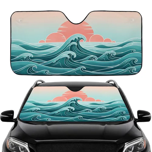 Ocean Waves Horizon Sky Large Setting Sun - Car Interior Upgrade Car Sunshade