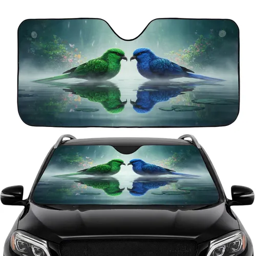 Emerald Green Sapphire Blue Birds Rippling Reflective Water - Car Interior Upgrade Car Sunshade