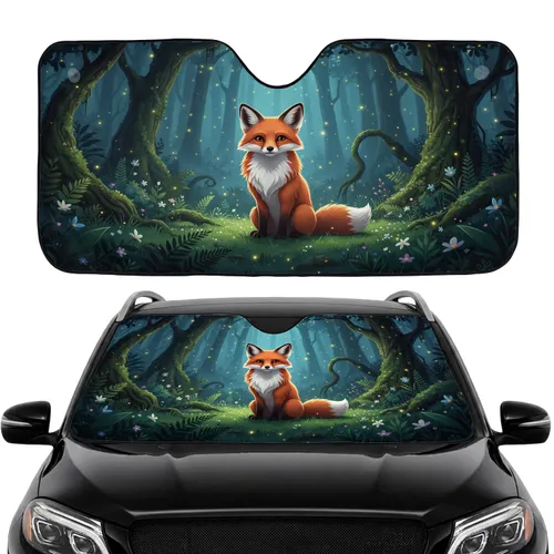 Red Fox Magical Night Forest Fireflies - Car Interior Upgrade Car Sunshade