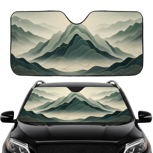 Layered Undulating Mountain Ranges Golden Sun Landscape Art - Road Trip Travel Essential Car Sunshade