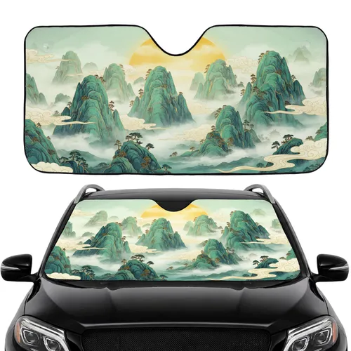 Jade Mountain Golden Sun East Asian Landscape Car Interior Upgrade Car Sunshade
