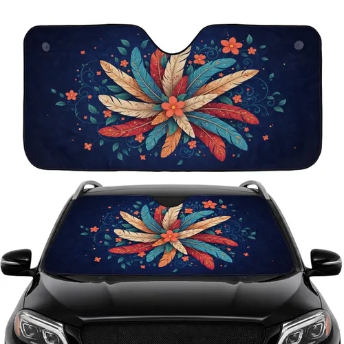 Feather Cluster Coral Flowers Winding Vines Car Interior Travel Essential Car Sunshade