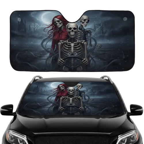 Three Skeletons Driving Macabre Gothic Road Trip - Car Interior Upgrade Car Sunshade