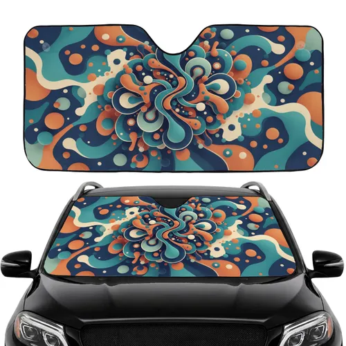 Retro Futuristic Organic Ribbons Fluid Forms Dots - Car Interior Upgrade Car Sunshade