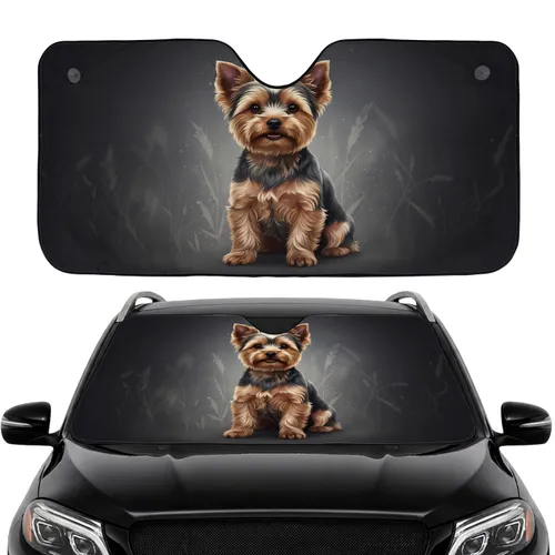 Yorkshire Terrier Botanical Scene - Road Trip Gift for Dog Lovers Car Sunshade
