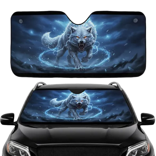 Ice Wolf Roaring Fiery Eyes - Road Trip Car Interior Upgrade Car Sunshade