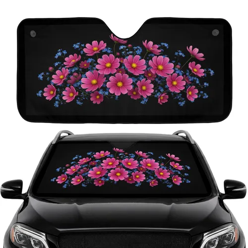 Realistic Pink Cosmos Blue Forget-Me-Not Flowers Car Interior Upgrade Car Sunshade