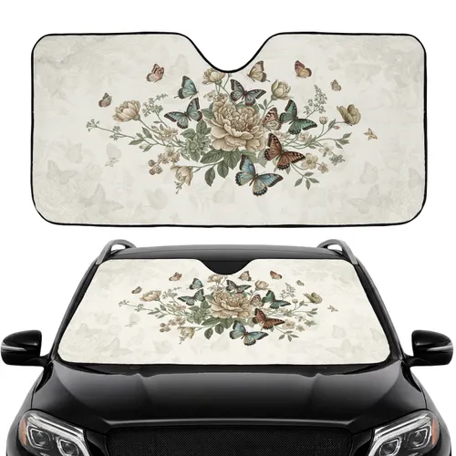 Butterflies Blooming Flowers Vines Botanical - Car Interior Upgrade Car Sunshade