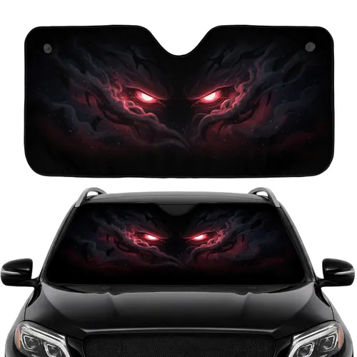 Glowing Menacing Red Eyes Ominous Smoke Crimson Mist Shadowy Forms - Car Interior Upgrade Car Sunshade