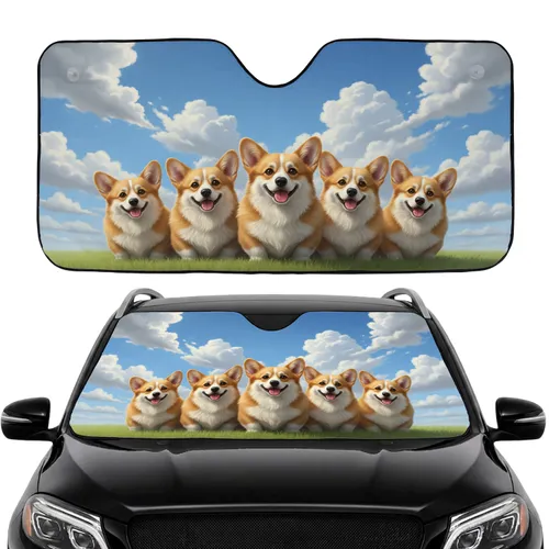 Fluffy Corgi Dogs Road Trip Gift - Corgi Lover Car Interior Upgrade Car Sunshade