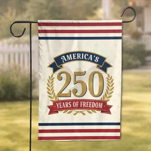 Patriotic Americana 250 Years Freedom Emblem - USA 250th Anniversary Independence Day Garden Flag
