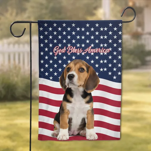 Beagle Puppy American Flag God Bless America - Patriotic Home Decor Gift for Dog Lovers Garden Flag