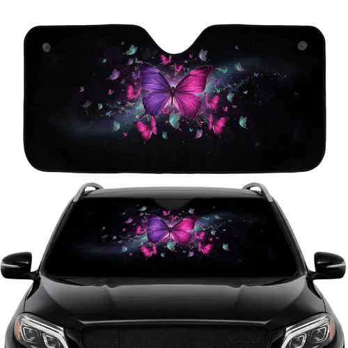 Vibrant Purple Hot Pink Butterflies Cosmic Starfield - Car Interior Upgrade Car Sunshade
