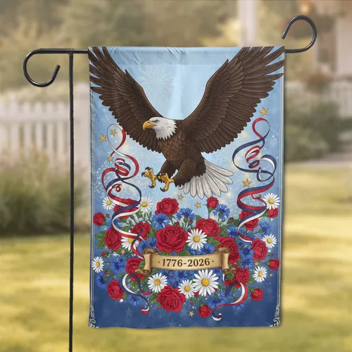 Bald Eagle American Floral 1776-2026 - USA 250th Anniversary Independence Day Garden Flag