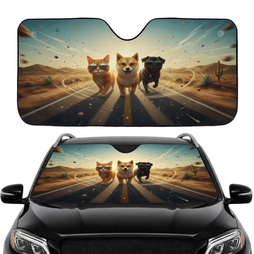 Tabby Cat Shiba Pug Sunglasses Adventure - Road Trip Gift for Pet Lover Car Sunshade