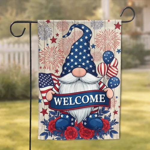 Patriotic Gnome Welcome Flag - Independence Day Home Decor Gift Garden Flag