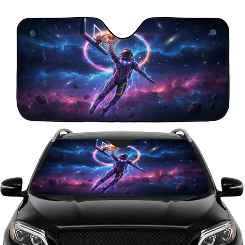 Astronaut Neon Space Suit Basketball Dunk - Car Interior Upgrade Car Sunshade