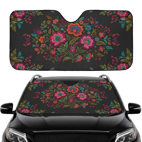 Richly Textured Folk Art Floral Botanical - Car Interior Upgrade Car Sunshade