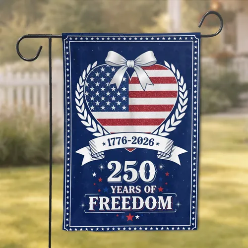 USA 250 Years of Freedom Heart - 1776-2026 Anniversary Independence Day Garden Flag