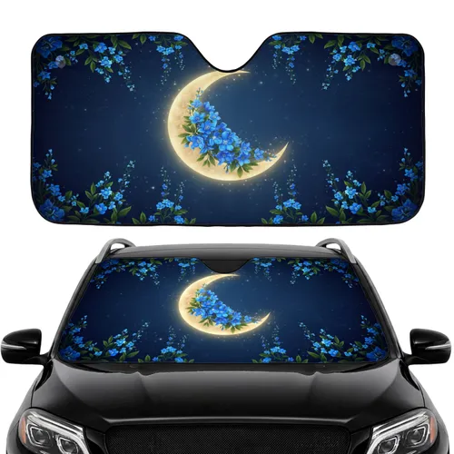 Crescent Moon Flowers Leaves Stardust Celestial Sky Road Trip Travel Essentials Gift Car Sunshade
