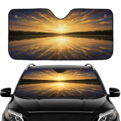 Golden Hour Landscape Vista Dramatic Sky Lake Forest Reflection - Car Interior Upgrade Car Sunshade