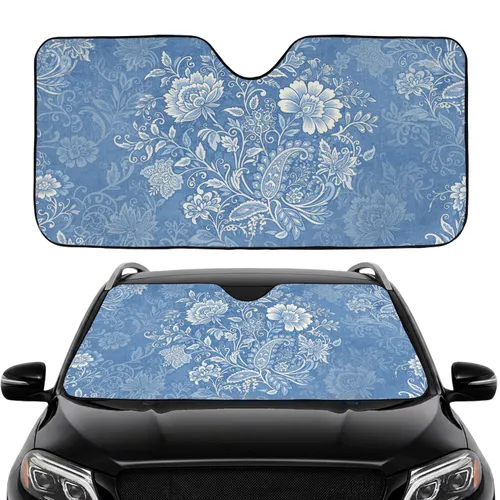 Botanical Large Flowers Delicate Leaves Swirling Vines Paisley - Car Interior Upgrade Car Sunshade