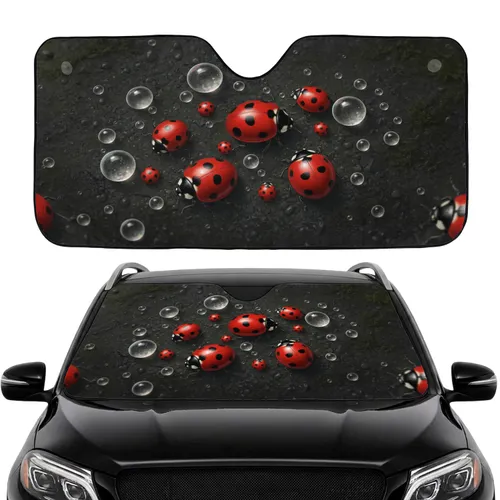 Red Ladybugs Black Spots Dew Drops Water Bubbles - Car Interior Upgrade Car Sunshade