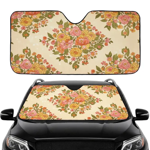 Vintage Floral Tapestry Prominent Blooms Foliage Car Interior Upgrade Car Sunshade