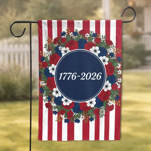 Commemorative Seal 1776-2026 Floral Wreath - America's 250th Anniversary Independence Day Garden Flag