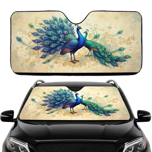 Peacocks Tail Feathers Floral Accents - Car Interior Upgrade Wildlife Lover Gift Car Sunshade