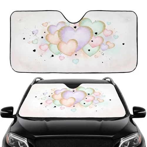 Luminous Pastel Hearts Shimmering Gold Flecks - Car Interior Upgrade Car Sunshade