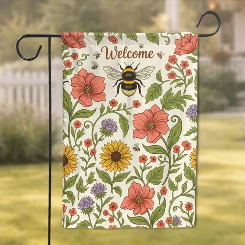 Welcome Bumblebee Wildflower Botanical - Garden Home Decor Gift for Bee Lover Garden Flag