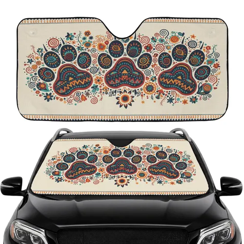 Tribal Bohemian Paw Prints Floral Elements Car Interior Upgrade Car Sunshade