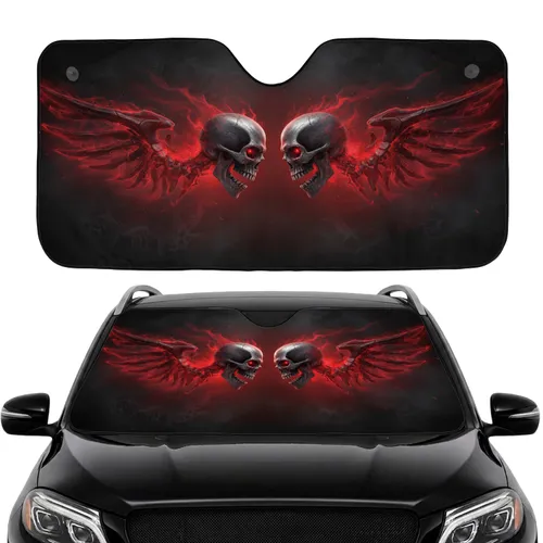Menacing Metallic Skulls Crimson Energy Dark Abyss Background Road Trip Interior Upgrade Car Sunshade