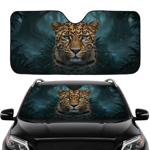 Leopard Piercing Gaze Blue Eyes Dappled Light Ethereal Mist Jungle - Road Trip Gift Car Sunshade