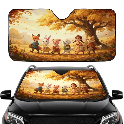 Diverse Animal Children Autumn Landscape - Road Trip Gift Car Sunshade