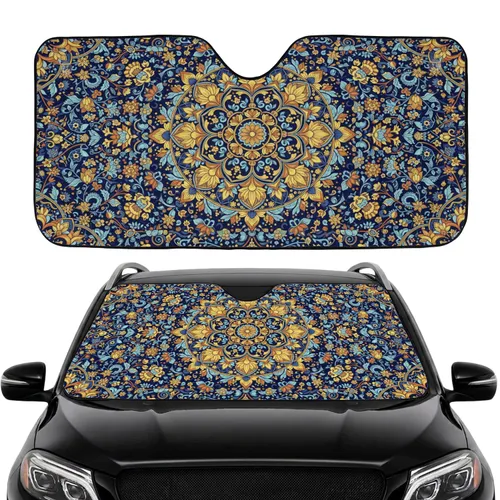 Ornate Floral Medallion Scrolling Vine Geometric Mandala Tapestry Car Interior Upgrade Car Sunshade