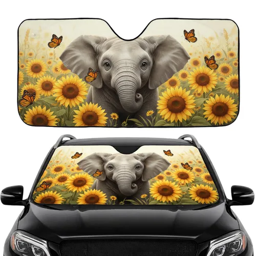 Baby Elephant Sunflowers Monarch Butterflies Road Trip Gift Car Sunshade