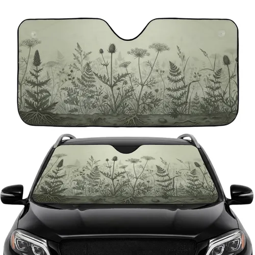 Realistic Botanical Meadow Wildflowers Queen Anne's Lace Thistle Car Interior Upgrade Car Sunshade