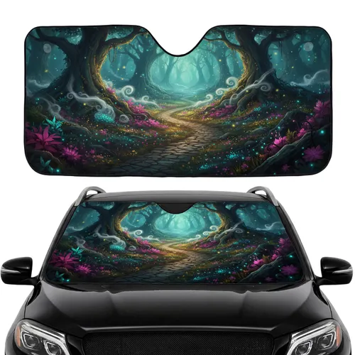Ancient Mystical Forest Path Glowing Flora Scenery - Car Interior Upgrade Car Sunshade