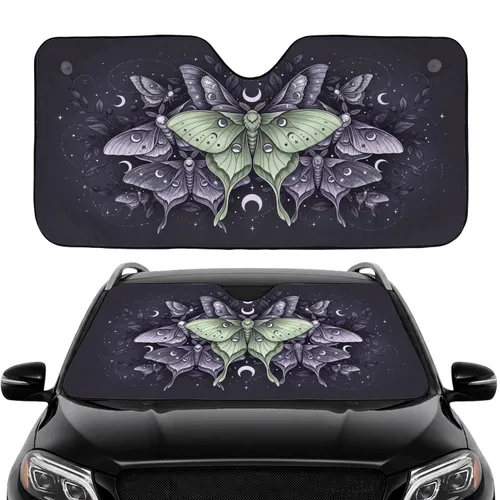 Luna Moths Dark Botanicals Crescent Moon Stars Indigo Night - Car Interior Upgrade Car Sunshade