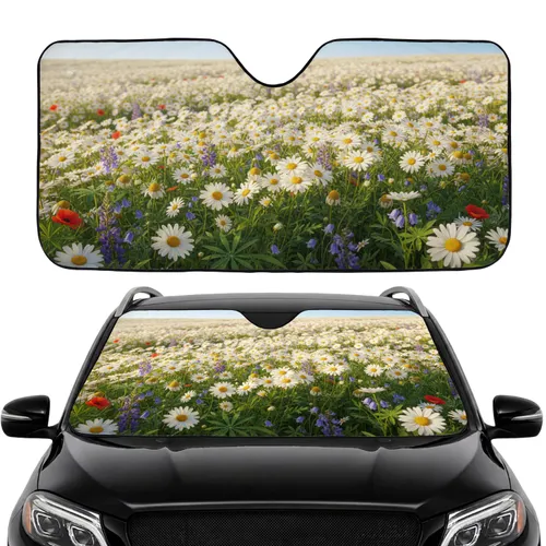 Vibrant Daisy Wildflower Meadow in Full Bloom - Car Interior Upgrade Accessory Car Sunshade