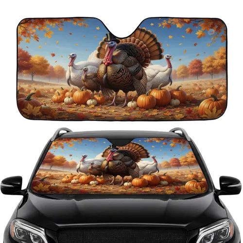 Majestic Wild Turkey Top Hat Autumn Pumpkins - Commute Accessory Travel Gift Car Sunshade