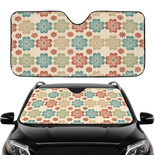 Vintage Floral Six-Petal Bloom Mid-Century - Travel Essentials Road Trip Gift Car Sunshade